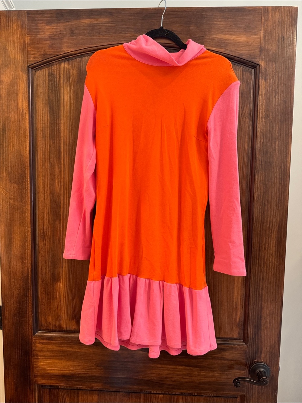 Two-Tone Orange and Pink Hooded Casual Dress